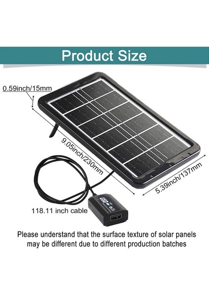 5V 6W USB Güneş Paneli, Cep Telefonu Güç Bankası Kamera Fanı Için Kablo ile Taşınabilir Verimli Güneş Paneli Pil Şarj Cihazı (Yurt Dışından)