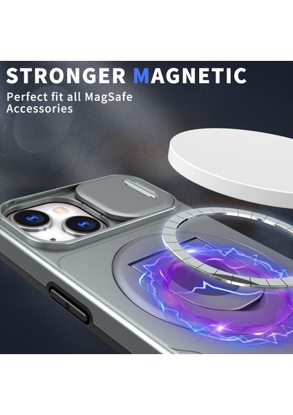 iPhone15 Manyetik Kılıf Kamera Koruma Telefon Kapağı Anti Drop Anti-Drop Ring Kickstand-Grey (Yurt Dışından) fiyatları