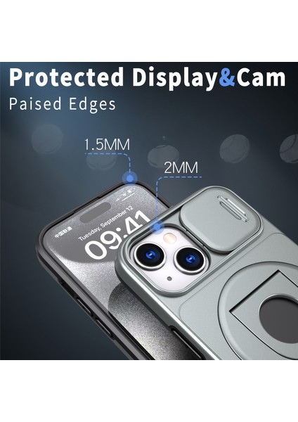 iPhone15 Manyetik Kılıf Kamera Koruma Telefon Kapağı Anti Drop Anti-Drop Ring Kickstand-Grey (Yurt Dışından) fırsatları