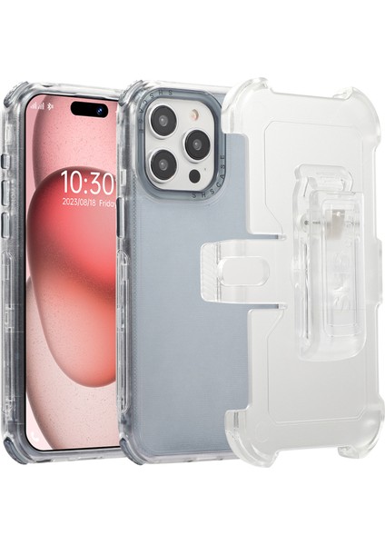 iPhone15 Pro Cep Telefonu Kılıf Anti-Çizgi Slayt Kemeri Kuşağı Kickstand Sırt Kabuk-Şeffaf Safir (Yurt Dışından)