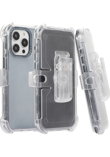 iPhone15 Pro Cep Telefonu Kılıf Anti-Çizgi Slayt Kemeri Kuşağı Kickstand Sırt Kabuk-Şeffaf Safir (Yurt Dışından) modelleri
