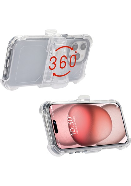 iPhone15 Pro Cep Telefonu Kılıf Anti-Çizgi Slayt Kemeri Kuşağı Kickstand Sırt Kabuk-Şeffaf Safir (Yurt Dışından) indirimleri