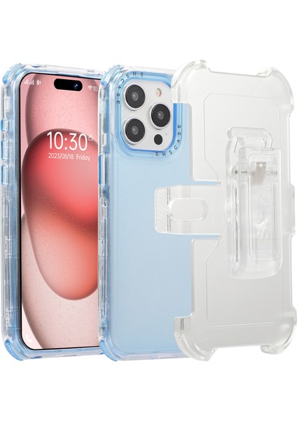 iPhone15 Pro Cep Telefonu Kılıf Anti-Çizgi Slayt Kemeri Kuşkusu Kickstand Sack Shell-Sky Blue (Yurt Dışından)