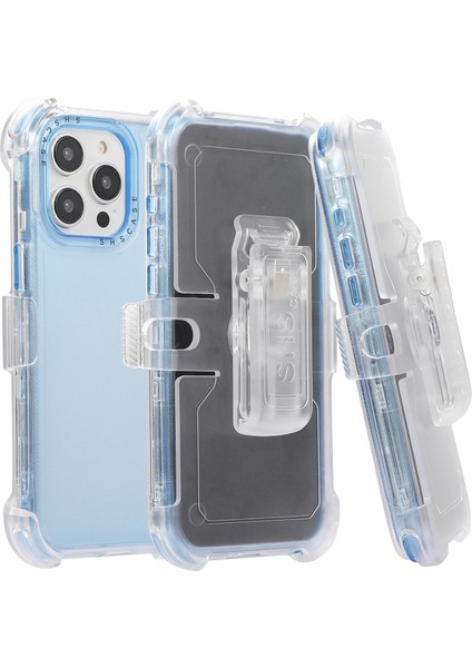 iPhone15 Pro Cep Telefonu Kılıf Anti-Çizgi Slayt Kemeri Kuşkusu Kickstand Sack Shell-Sky Blue (Yurt Dışından) modelleri