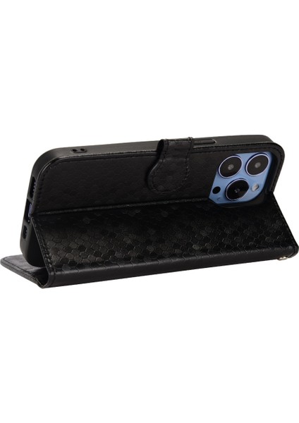 iPhone15 Plus Pu Deri Pu Deri Ana Drop Telefon Kasası Dot Dot Baskı Cül Stand Kapalı Blak (Yurt Dışından)
