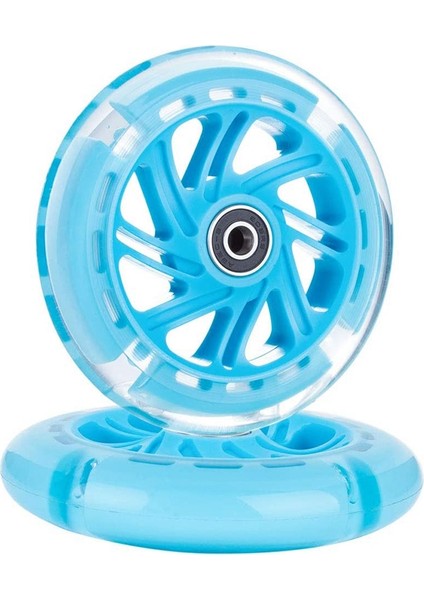Çift 120MM Çocuk Scooter'ı LED Işıkları Yanıp Sönen Tekerlekler Rulmanlar ile Ön/arka LED Yanıp Sönen Scooter Tekerlekleri, Mavi (Yurt Dışından)