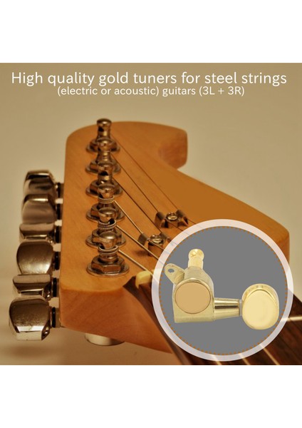 6 Gitar Ayar Mandalı Verrouıllage Tuner Gitar Dizeleri Düğmesine Dokunuyor 3l + 3r Altın (Yurt Dışından) fiyatları