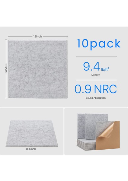 Duvarlar Için 10 Paket Ses Geçirmez Paneller, Kendinden Yapışkanlı Akustik Paneller 12X12X0.4IN Kayıt Stüdyosu, Ofis, Ev, A (Yurt Dışından) fiyatları