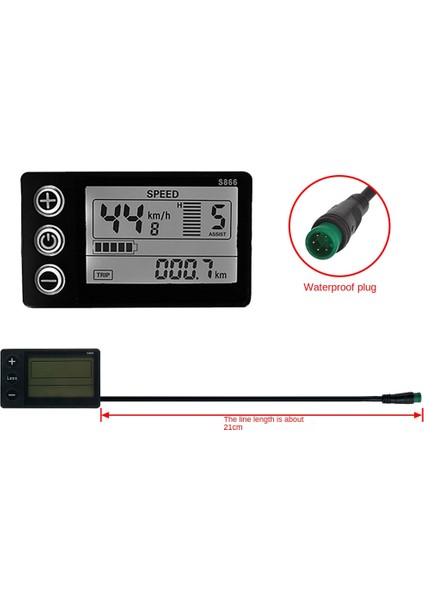 LCD-S866 Elektrikli Bisiklet LCD Ekran Ölçer 24V 36V 48V E-Bisiklet Kontrol Paneli Su Geçirmez Fiş ile Ebike Modifikasyonu (Yurt Dışından)