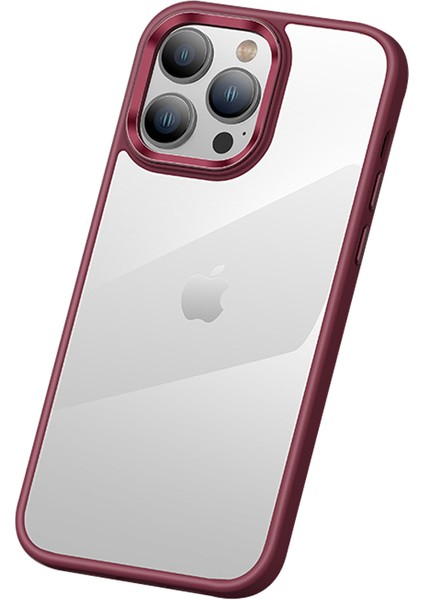 iPhone15 Pro Max Slim Clear Pc+Tpu Telefon Kılıfı Metal Lens Çerçeve Kırmızısı (Yurt Dışından)