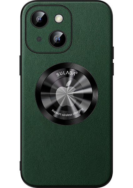 iPhone15 Plus Cowhide Doku Pu Deri+Tpu Kasası Magsafe Yeşili (Yurt Dışından)