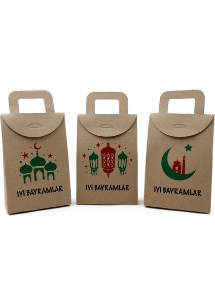 10 x 15 cm 3 Adet Iyi Bayramlar Baskılı Boş Mendil, Şeker, Harçlık, Hediye Kutusu, Hediye Paketi