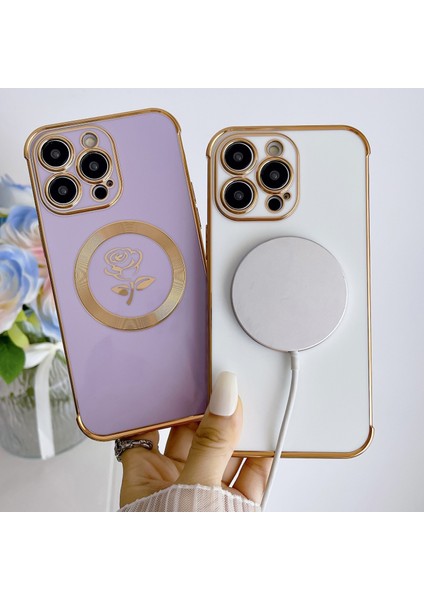 iPhone15 Pro Max Için Elektrokaplama Gül Çiçek Telefon Kılıfı Tpu Kapağı Magsafe-Pink ile Uyumlu (Yurt Dışından) fiyatları