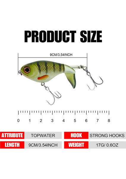 3pcs Bas Whoper Plopper Lures, Yüzen Döner Kuyruklu Plopping Minnow, Dikenli Tiz Kancalı Levrek Balıkçılığı (Yurt Dışından)