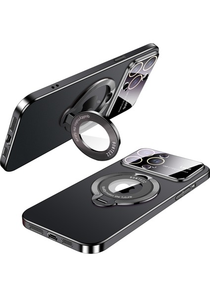Magsafe-Black ile Uyumlu iPhone15 Pro Rublicted Hard Pc Telefon Kapağı Için Şok Geçirmez Kickstand Case (Yurt Dışından)