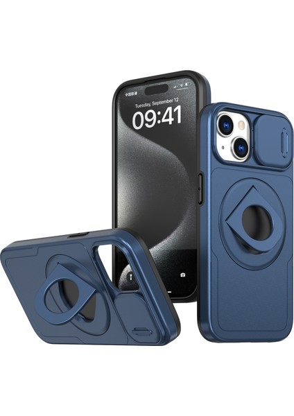 iPhone15 Manyetik Kılıf Kamera Koruma Telefon Kapağı Anti Drop Yüzük Kickstand-Blue Için (Yurt Dışından)