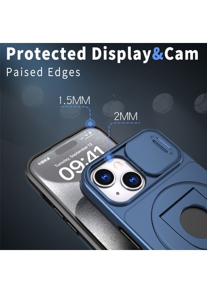 iPhone15 Manyetik Kılıf Kamera Koruma Telefon Kapağı Anti Drop Yüzük Kickstand-Blue Için (Yurt Dışından) fırsatları