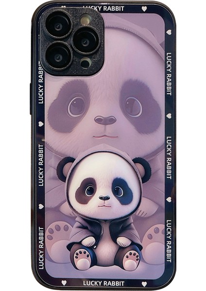 iPhone15 Pro Cep Telefon Kılıfları Için Gölge Panda Desen Temizlikli Cam+Tpu Telefon Kapak Black (Yurt Dışından)