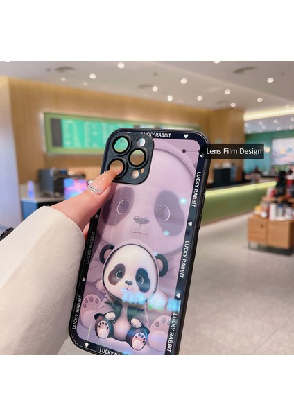 iPhone15 Pro Cep Telefon Kılıfları Için Gölge Panda Desen Temizlikli Cam+Tpu Telefon Kapak Black (Yurt Dışından) modelleri
