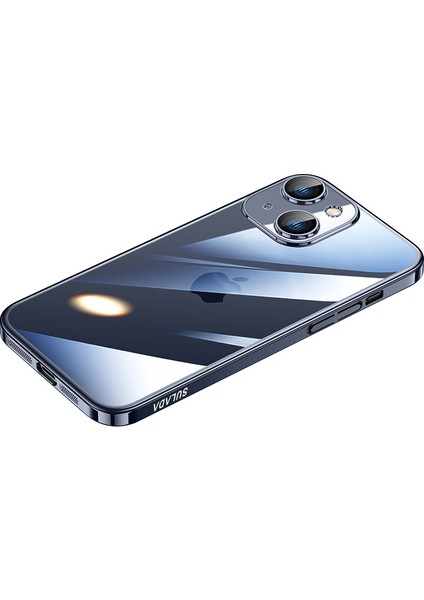 iPhone15 Case Için Tpu+Temperli Cam Temiz Koruyucu Telefon Kabuk Titanyum Mavi (Yurt Dışından)