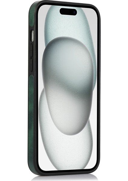 iPhone15 Plus Case Kazaya Dirençli Pu Deri+Tpu Düz Renkli Cep Telefonu Kapak Yeşili (Yurt Dışından)