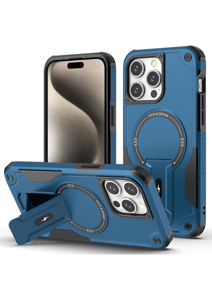 iPhone15 Pro Max Case Için Magsafe Tpu+Pc Telefon Kabuğu ile Uyumlu Kickstand-Dark Blue (Yurt Dışından)