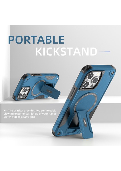 iPhone15 Pro Max Case Için Magsafe Tpu+Pc Telefon Kabuğu ile Uyumlu Kickstand-Dark Blue (Yurt Dışından)