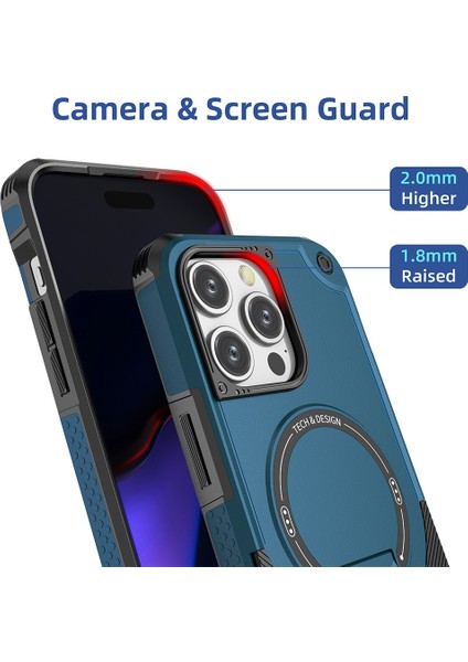 iPhone15 Pro Max Case Için Magsafe Tpu+Pc Telefon Kabuğu ile Uyumlu Kickstand-Dark Blue (Yurt Dışından)