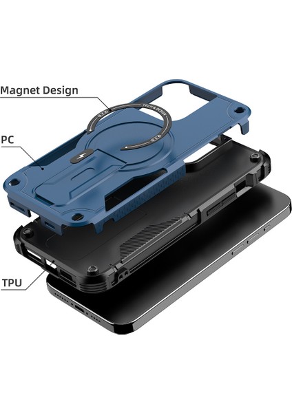 iPhone15 Pro Max Case Için Magsafe Tpu+Pc Telefon Kabuğu ile Uyumlu Kickstand-Dark Blue (Yurt Dışından)