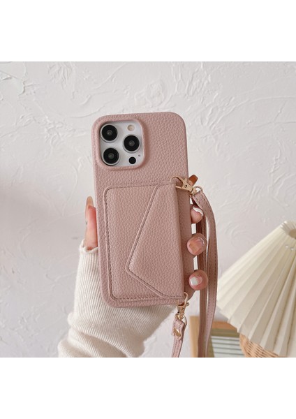 iPhone15 Plus Için Litchi Doku Telefon Kılıf Kılıfı Torba Deri Kaplamalı Pc Kapağı Omuz Kayışı Pink (Yurt Dışından)