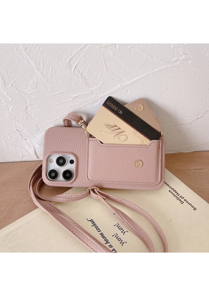 iPhone15 Plus Için Litchi Doku Telefon Kılıf Kılıfı Torba Deri Kaplamalı Pc Kapağı Omuz Kayışı Pink (Yurt Dışından)