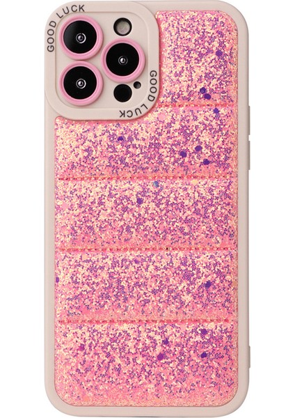 iPhone15 Pro Max Glitter Bling Telefon Kılıfı Aşağı Ceket Anti-Çizelge Kapak Pembe (Yurt Dışından)