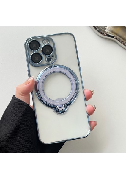 iPhone15 Pro Case Anti-Drop Pc+Tpu Ring Kickstand Telefon Kapağı Magsafe-Mavi ile Uyumlu (Yurt Dışından)