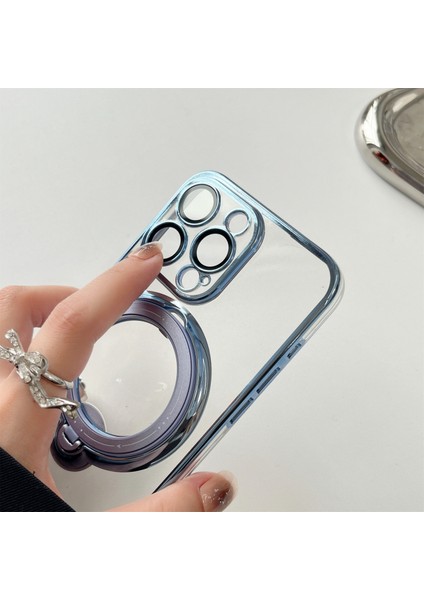 iPhone15 Pro Case Anti-Drop Pc+Tpu Ring Kickstand Telefon Kapağı Magsafe-Mavi ile Uyumlu (Yurt Dışından)