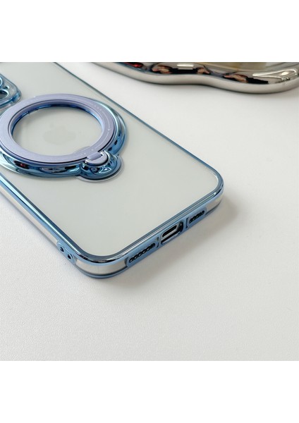 iPhone15 Pro Case Anti-Drop Pc+Tpu Ring Kickstand Telefon Kapağı Magsafe-Mavi ile Uyumlu (Yurt Dışından)