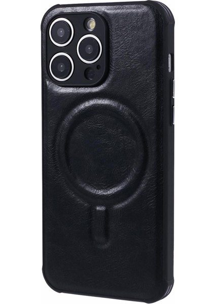 iPhone15 Pro Max Magnetic Case Pu Deri+Tpu Telefon Geri Kapağı Magsafe Charger-Black ile Uyumlu (Yurt Dışından)