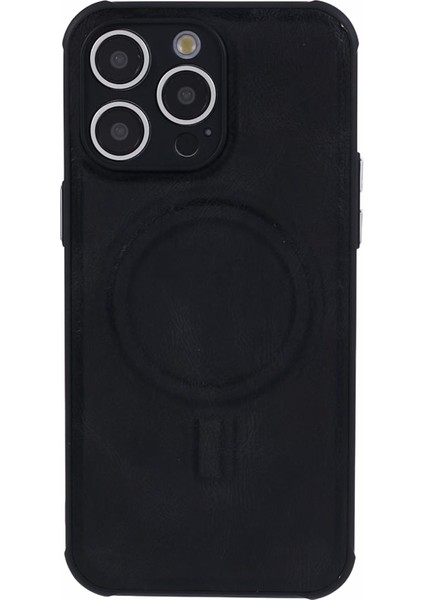 iPhone15 Pro Max Magnetic Case Pu Deri+Tpu Telefon Geri Kapağı Magsafe Charger-Black ile Uyumlu (Yurt Dışından) modelleri