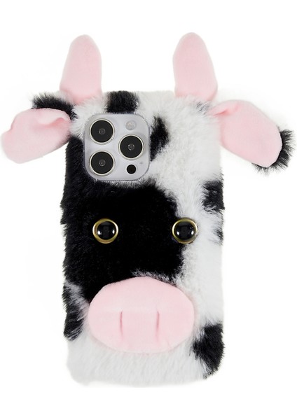 iPhone15 Pro Max Pax Peluş Telefon Kılıfı Süt Inek Kulağı Yumuşak Tpu Kış Sıcak Kapak Black (Yurt Dışından)