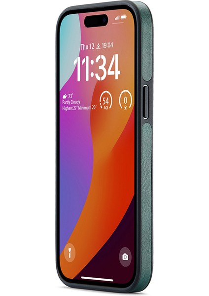 iPhone15 Plus Case Logo Için Geri Görünüm Pu Pu Deri+Pc+Tpu Kapak Yeşil (Yurt Dışından)