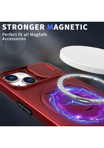 iPhone15 Manyetik Kılıf Kamera Koruma Telefon Kapağı Anti Drop Anti-Drop Ring Kickstand-Red (Yurt Dışından) fiyatları