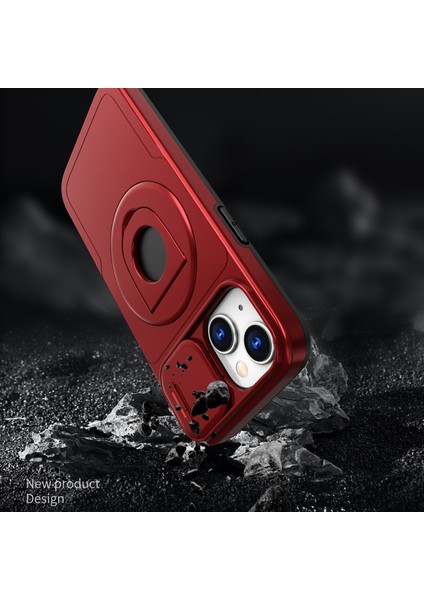 iPhone15 Manyetik Kılıf Kamera Koruma Telefon Kapağı Anti Drop Anti-Drop Ring Kickstand-Red (Yurt Dışından) modelleri