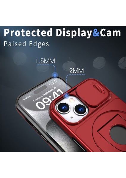 iPhone15 Manyetik Kılıf Kamera Koruma Telefon Kapağı Anti Drop Anti-Drop Ring Kickstand-Red (Yurt Dışından) fırsatları