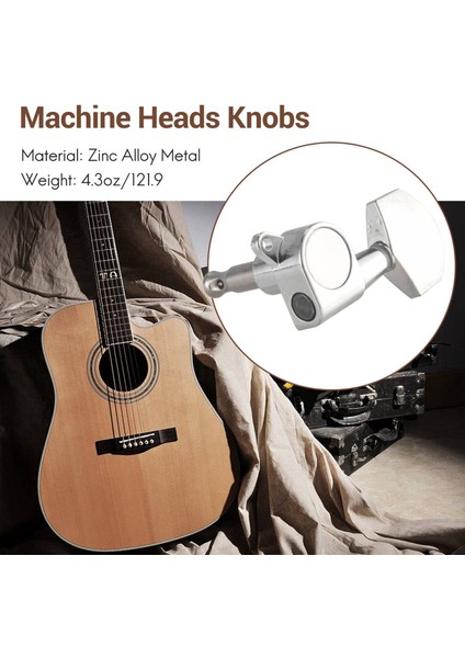 6 Parça Gümüş Akustik Gitar Makine Kafaları Topuzlar Gitar Tel Tuning Peg Tuner (Sol Için 3 + Sağ Için 3) (Yurt Dışından)