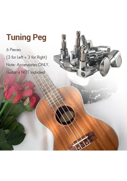6 Parça Gümüş Akustik Gitar Makine Kafaları Topuzlar Gitar Tel Tuning Peg Tuner (Sol Için 3 + Sağ Için 3) (Yurt Dışından)