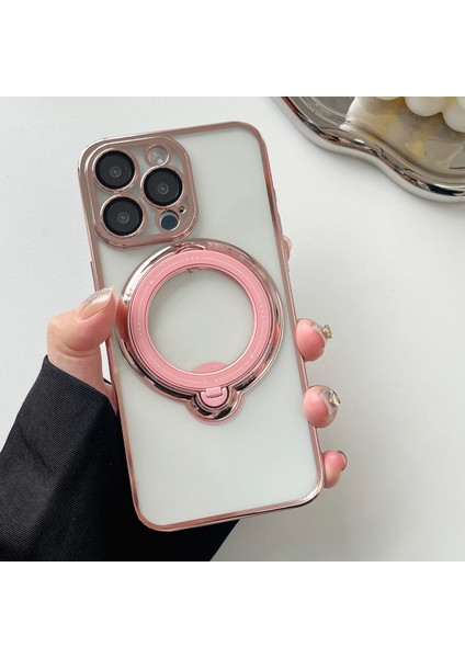 iPhone15 Pro Case Anti-Drop Pc+Tpu Ring Kickstand Telefon Kapağı Magsafe-Pink ile Uyumlu (Yurt Dışından)