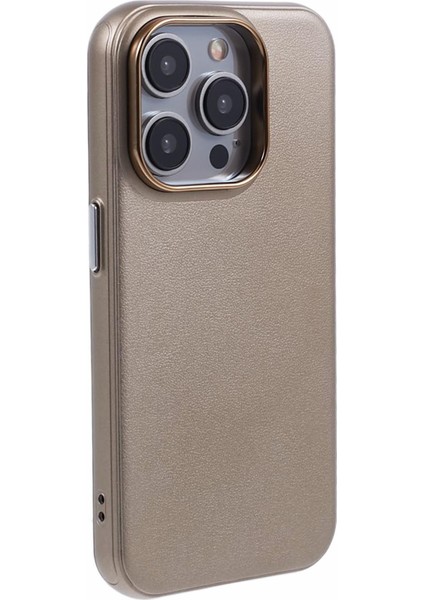 iPhone15 Pro Magnetic Telefon Kılıfı Deri Kaplamalı Pc+Tpu Çizilmeye Dayanıklı Arka Kapak-Altın (Yurt Dışından)