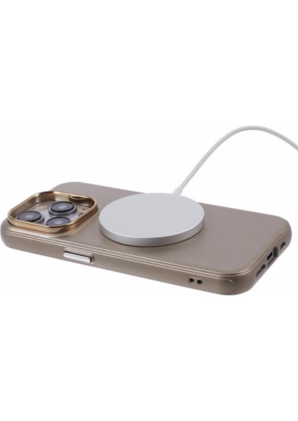 iPhone15 Pro Magnetic Telefon Kılıfı Deri Kaplamalı Pc+Tpu Çizilmeye Dayanıklı Arka Kapak-Altın (Yurt Dışından) modelleri
