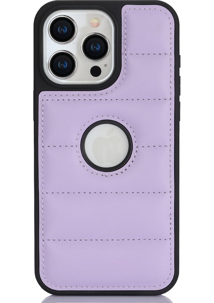 iPhone15 Pro Max Cep Telefon Kılıfı Logo Penceresi Ön Kara Çizgi Pu Deri+Tpu Kapak Işık Mor (Yurt Dışından)