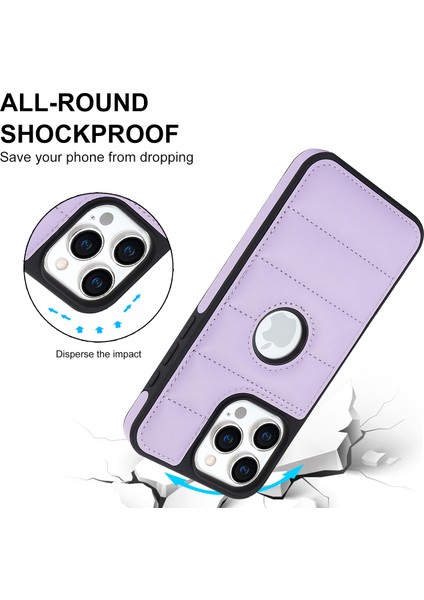 iPhone15 Pro Max Cep Telefon Kılıfı Logo Penceresi Ön Kara Çizgi Pu Deri+Tpu Kapak Işık Mor (Yurt Dışından) modelleri