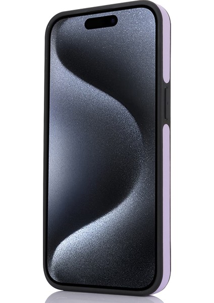 iPhone15 Pro Max Cep Telefon Kılıfı Logo Penceresi Ön Kara Çizgi Pu Deri+Tpu Kapak Işık Mor (Yurt Dışından) indirimleri
